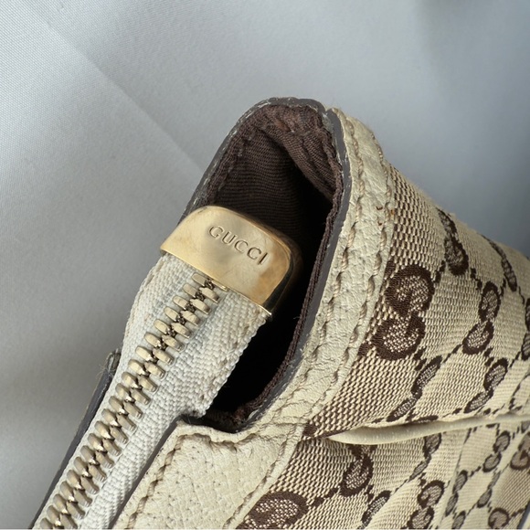 ❌SOLD❌Gucci GG Canvas Ribbon Tote Bag, Shoulder Bag Purse Leather Khaki Beige - Picture 4 of 13
